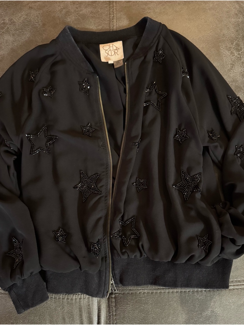 Chaser Black Beaded Star Bomber Jacket